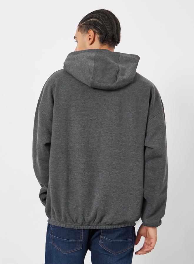 Styli Men Charcoal Oversized Fleece Hoodie with Kangaroo Pocket - Image 4